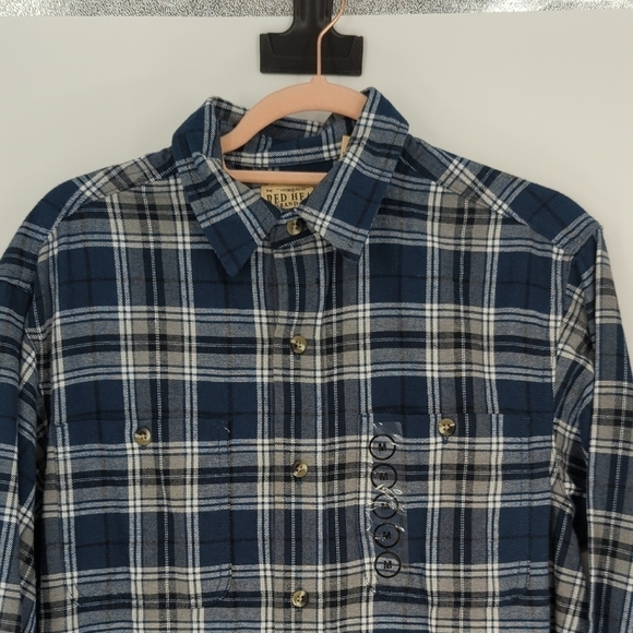 Red Head Plaid Button Down Shirt M western rustic casual long sleeve fall - Picture 2 of 5